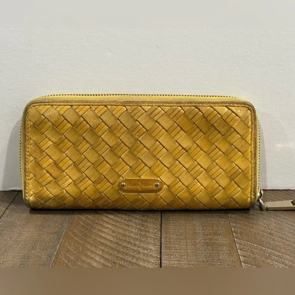 Cole Haan Heritage Weave Yellow Leather Wallet See pics for pen mark